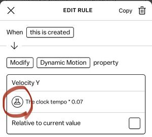 A screenshot of a Rule response where the "beaker" button for editing the expression is circled with red highlighter